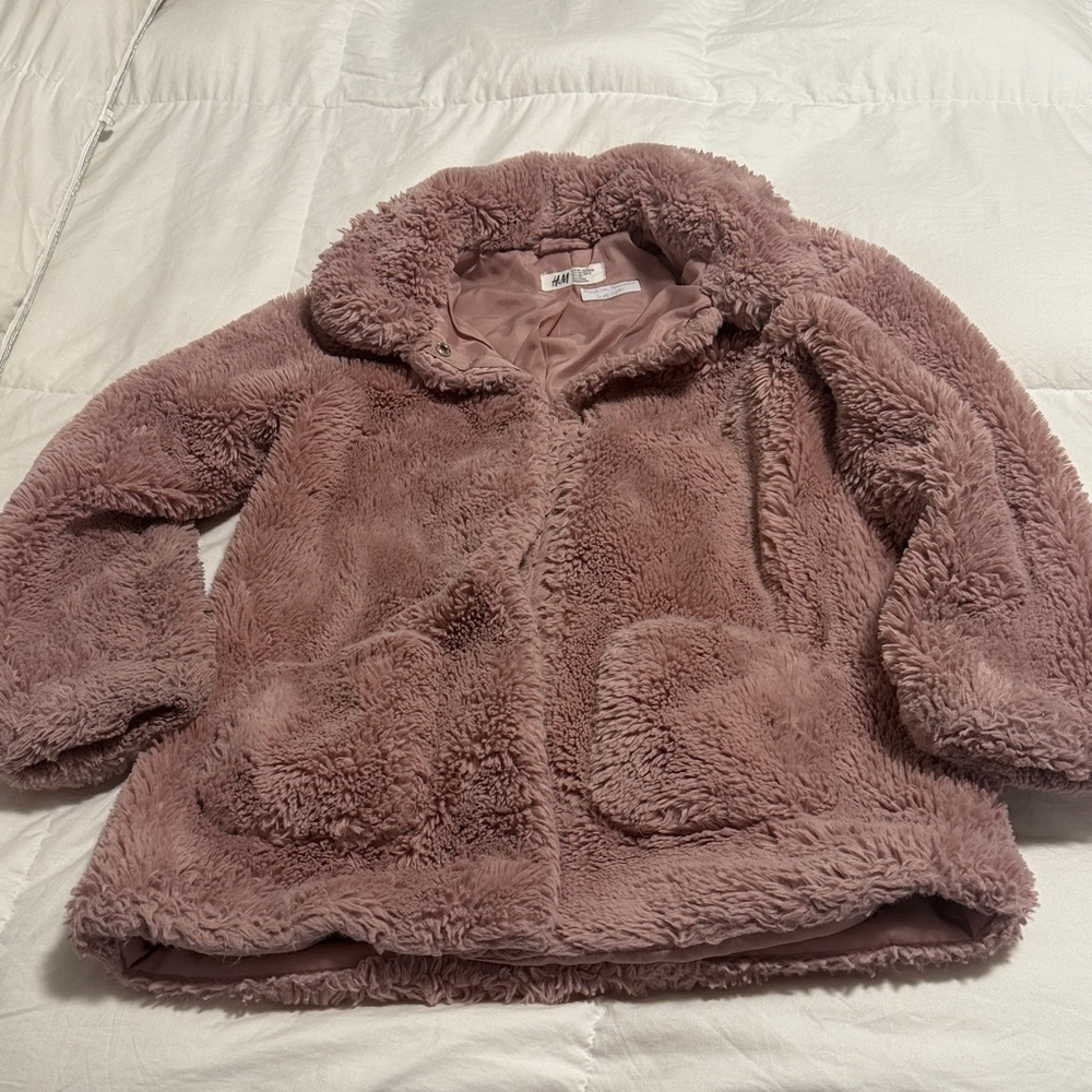 H&M Dusty Rose Faux Fur Coat